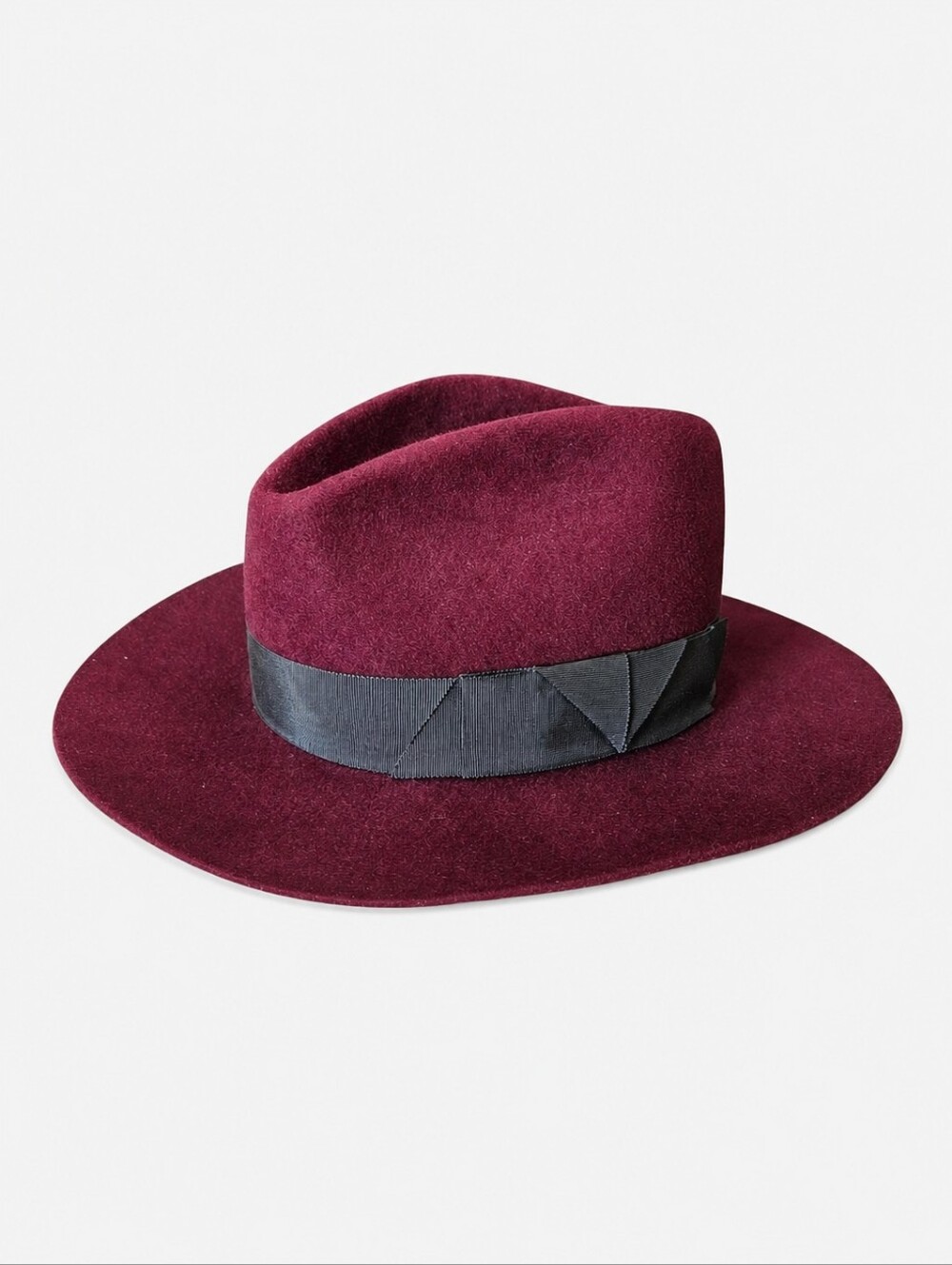 GLADYS TAMEZ MILLINERY | Burgundy Wool Felt Fedora Made In Los Angeles Size M